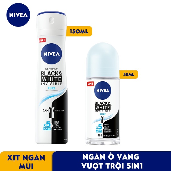 Lăn ngăn mùi NIVEA Black & White 5in1 ngăn vệt ố vàng vượt trội (50ml) nhập khẩu