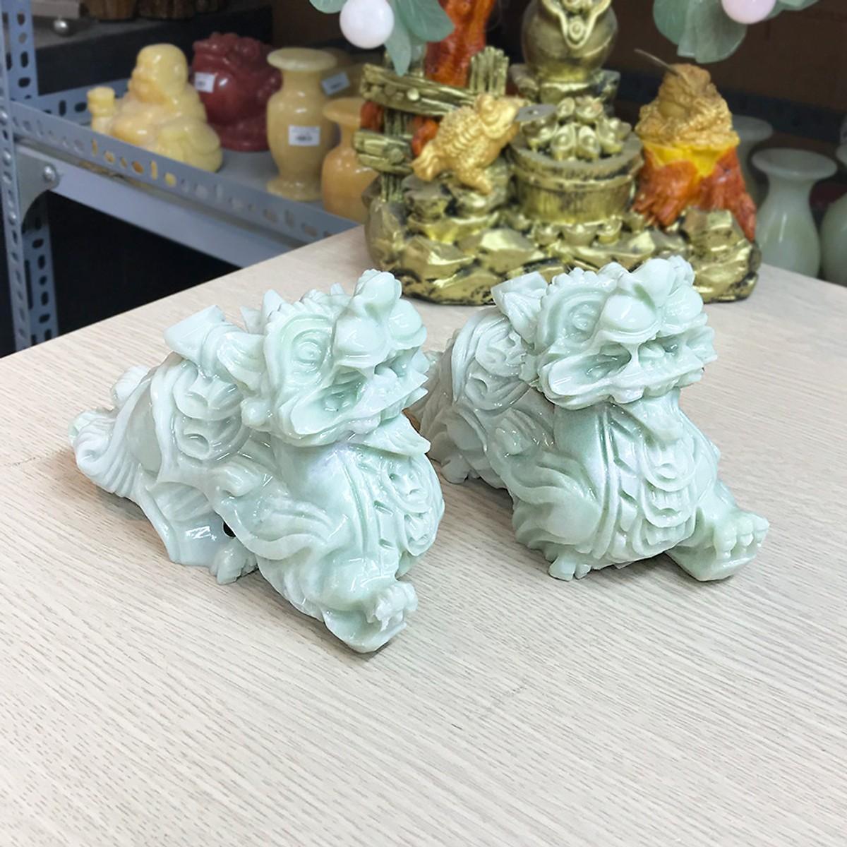 Cặp tỳ hưu phong thuỷ đá trắng xanh tự nhiên (xanh trắng)