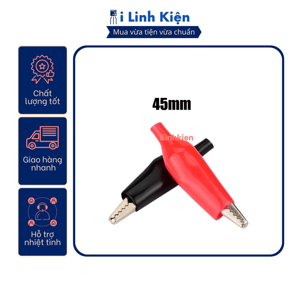 Đôi kẹp cá sấu lớn 45mm chất lượng tốt (1 đen + 1 đỏ)