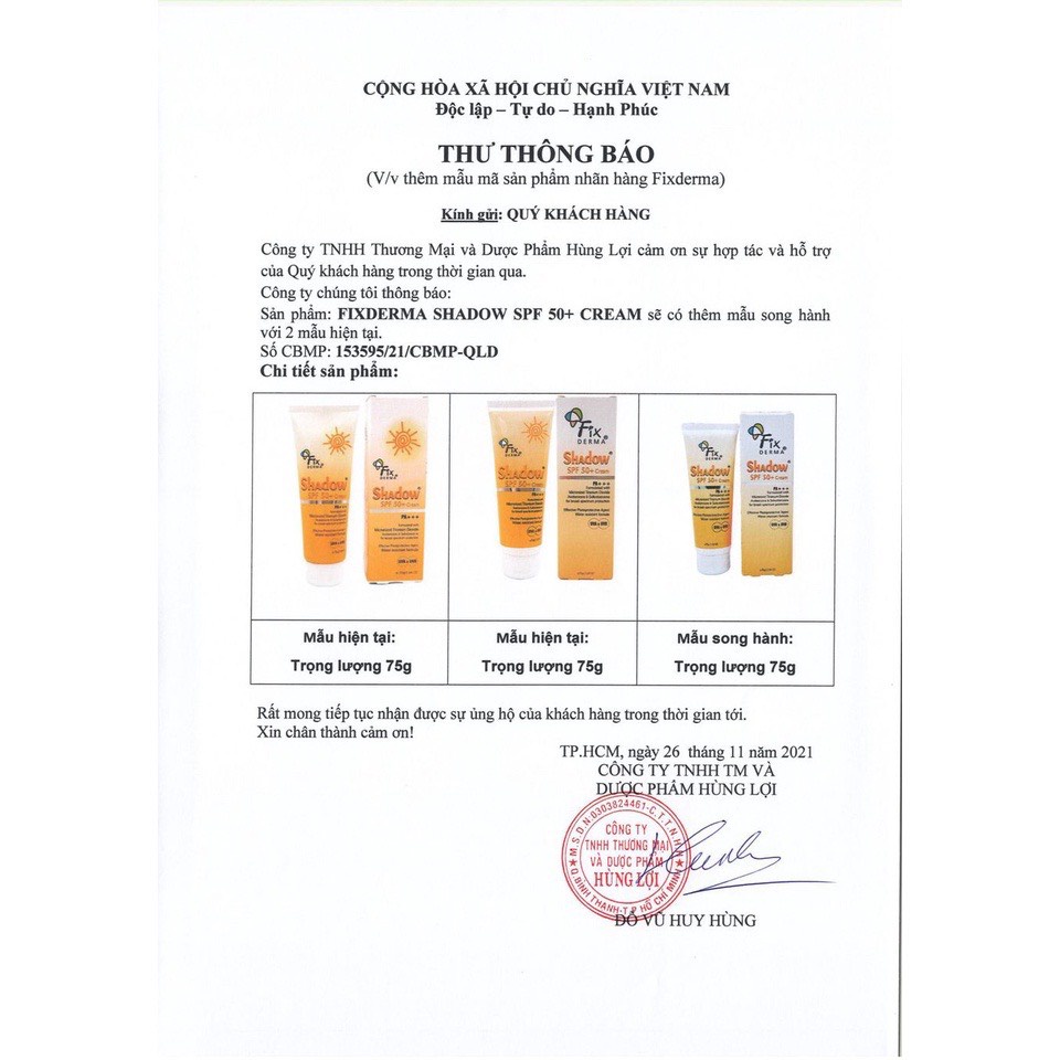 Kem chống nắng Fixderma Shadow SPF 30+ 50+ PA+ 75g.