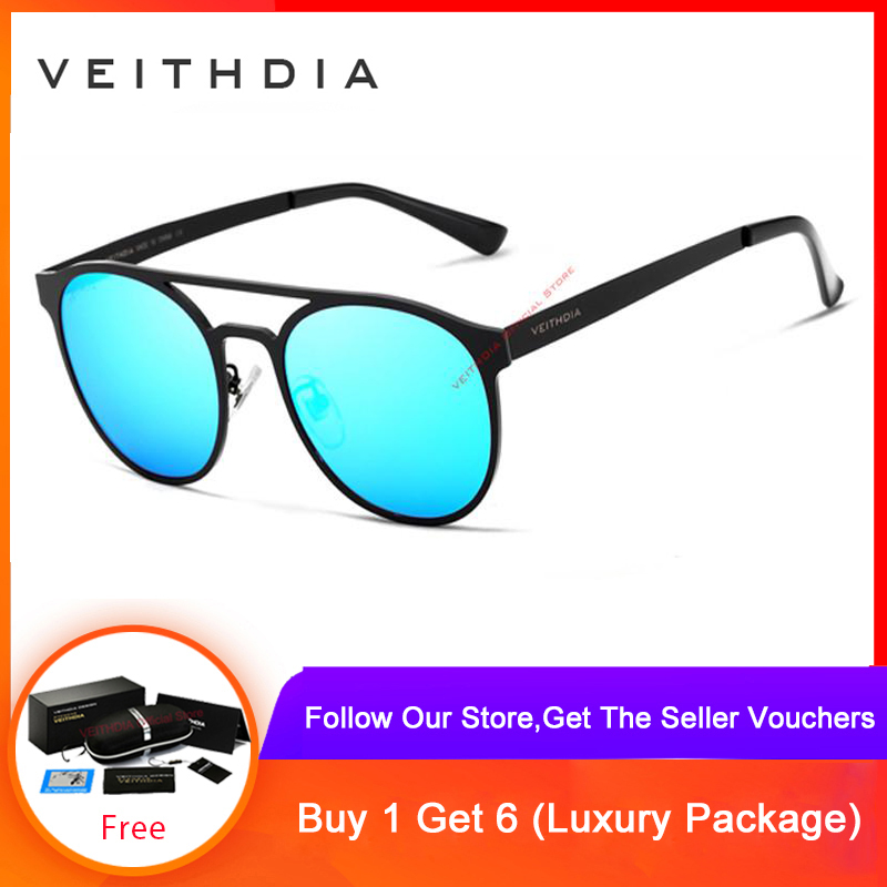VEITHDIA Unisex Stainless Steel Sunglasses Polarized UV400 Men's Round Vintage Sun Glasses Eyewear Accessories For Men 3900