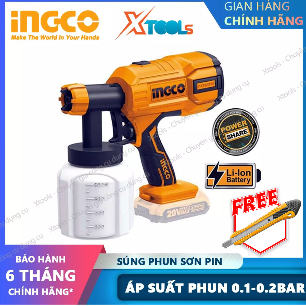 Spray Gun paint used lithium battery 20V ingco CSGLI2001 gun paint portable accessories enclosed cover 1 cup measurement Độ viscous and 1 needle nozzle cleaning [XTools] [xsafe]