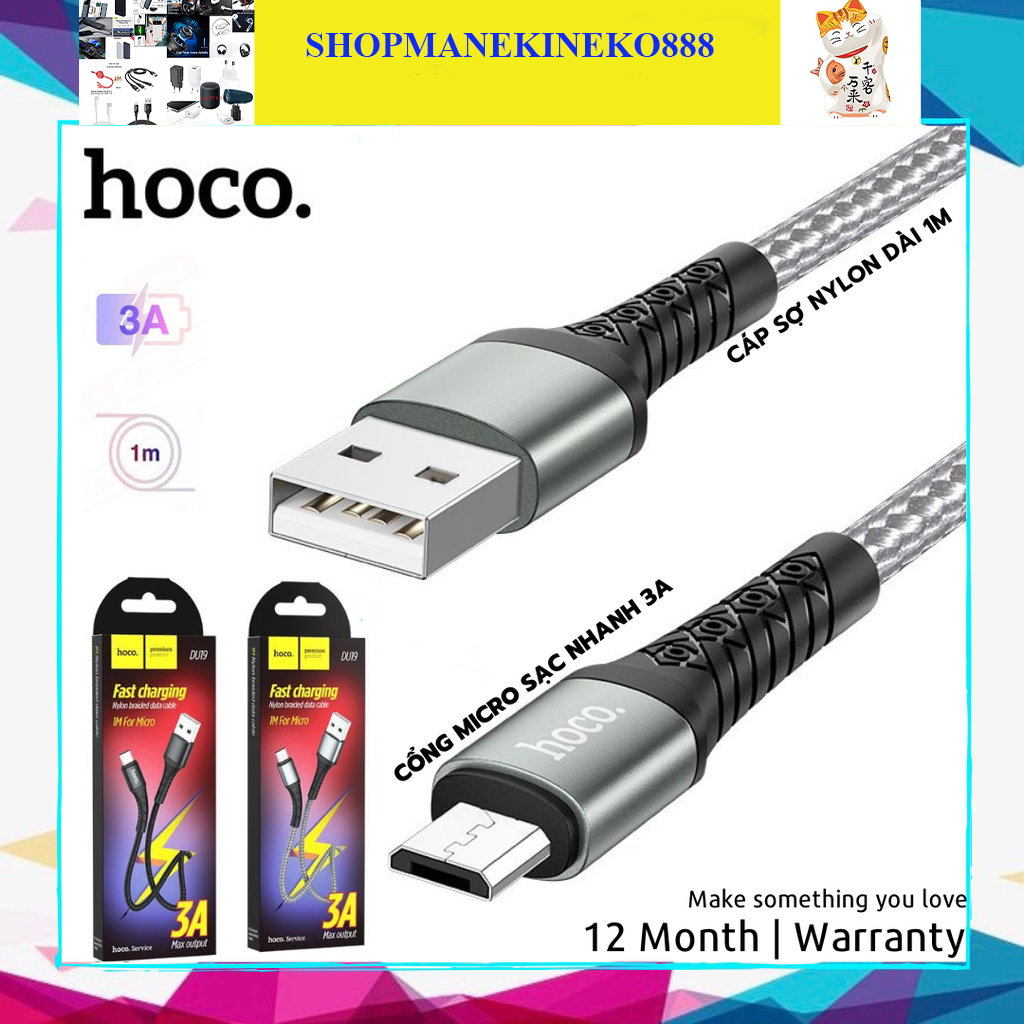 Cáp sạc nhanh Hoco DU02, TypeC/lightning/Micro dây dù, chống đứt, gập