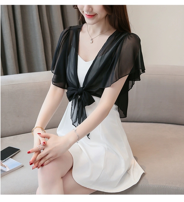 Áo khoác voan thắt nơ nhẹ nhàng