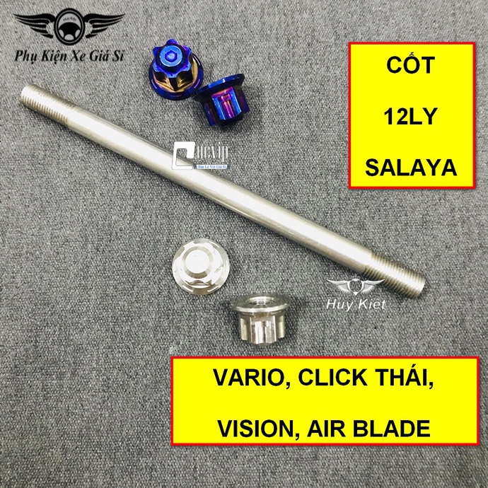 Cốt Trục Bánh Xe Trước Kèm Tán Salaya Trắng Hoặc Titan Cho Vario 2015 - 2020, Vision 2014 - 2020, AirBlade 2010 - 2020 (12 Ly) MS3406