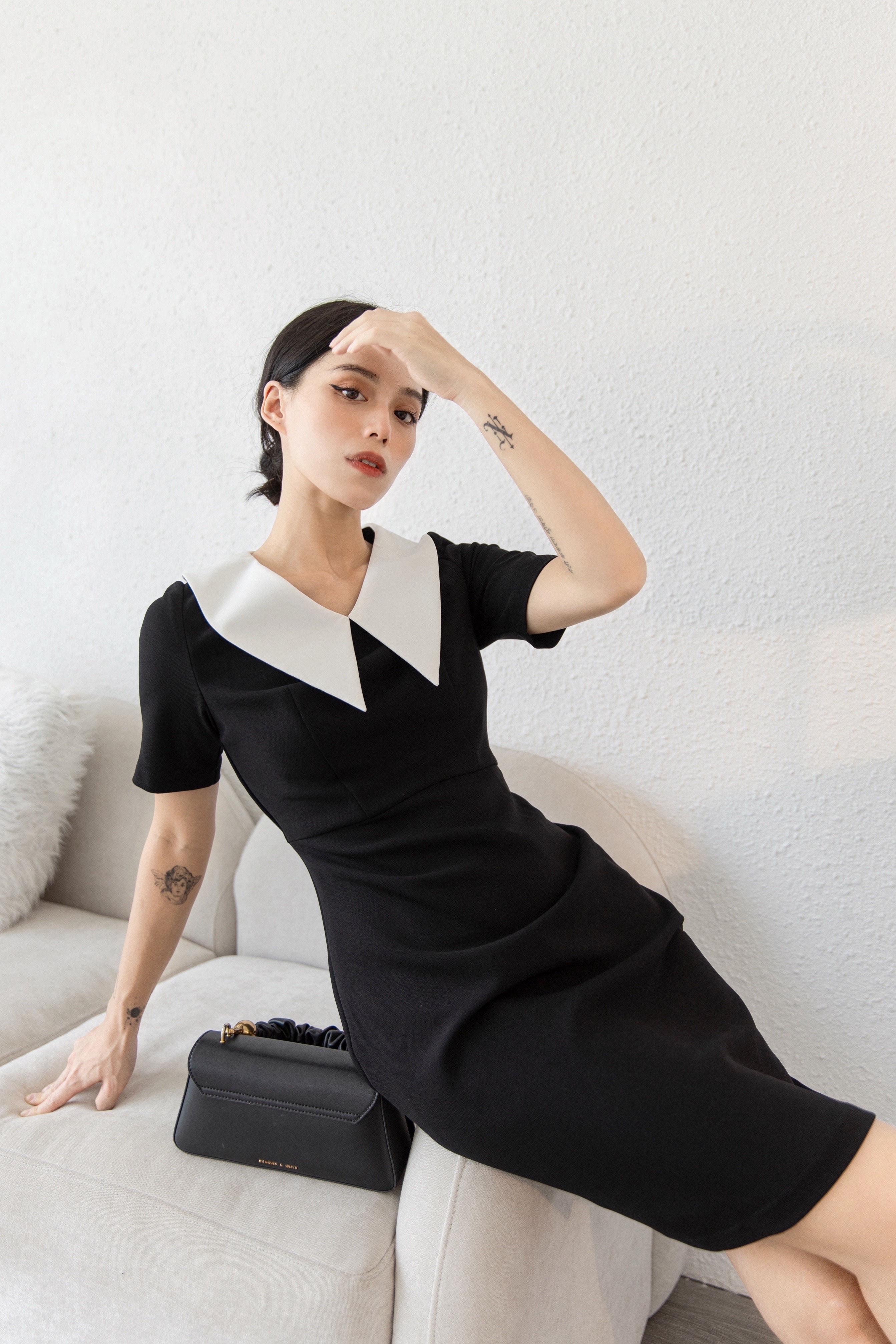 Maiimer - Váy đen cổ trắng Linda