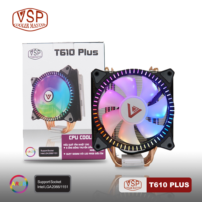 Quạt tản nhiệt CPU VSP Cooler Master T610Plus - LED RGB