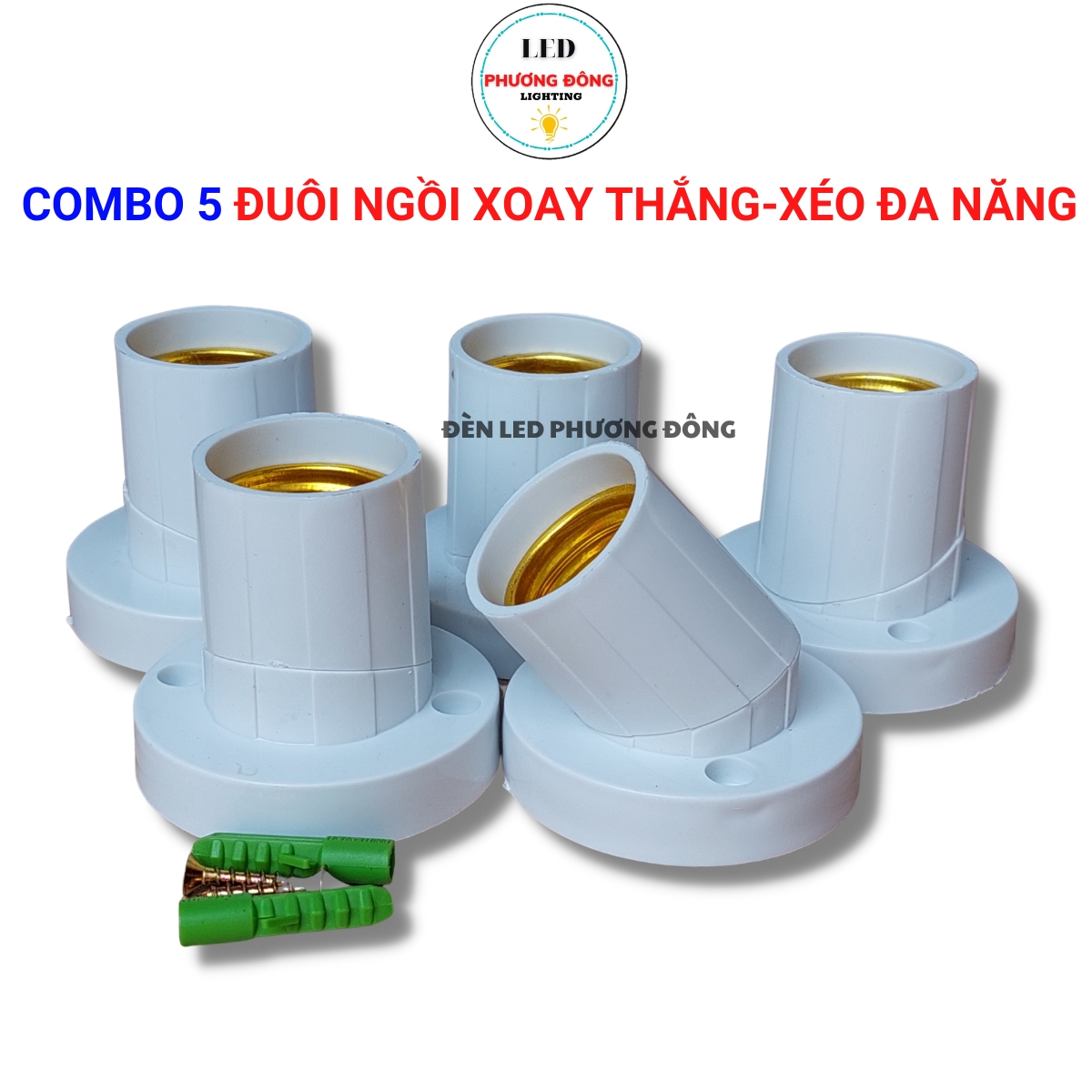 Combo 5 đui đèn xoay thẳng, xéo đa năng E27 Loại tốt