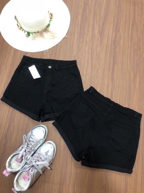 Quần short nữ kaki thun co giãn lưng cao lật lai tối giản đủ size S M L 2 màu đen trắng TU