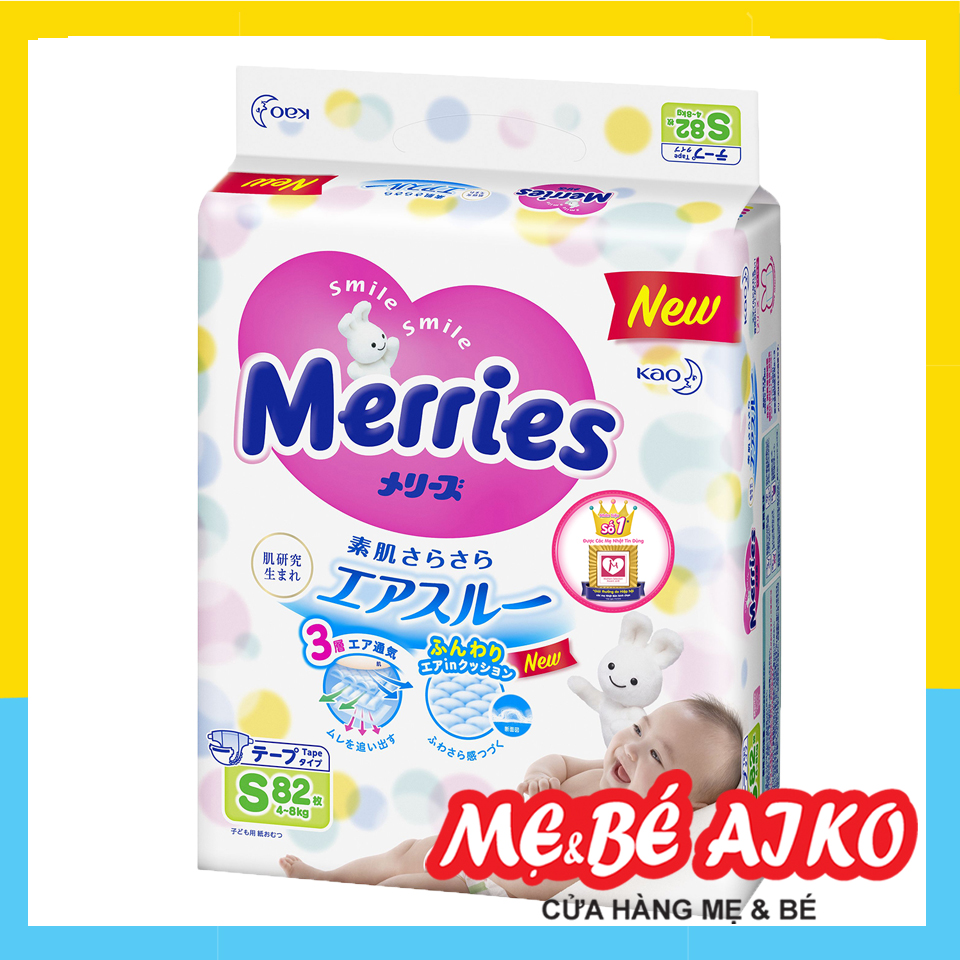 [HCM]Bỉm - Tã dán Merries size S - 82 miếng (cho bé 4 - 8kg)