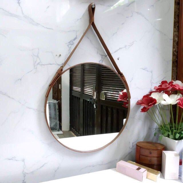 Gương Tròn D40 Treo Tương Dây Da Simili Cao Cấp - Đường Kính 40cm (KÈM VÍT TREO) 5.0