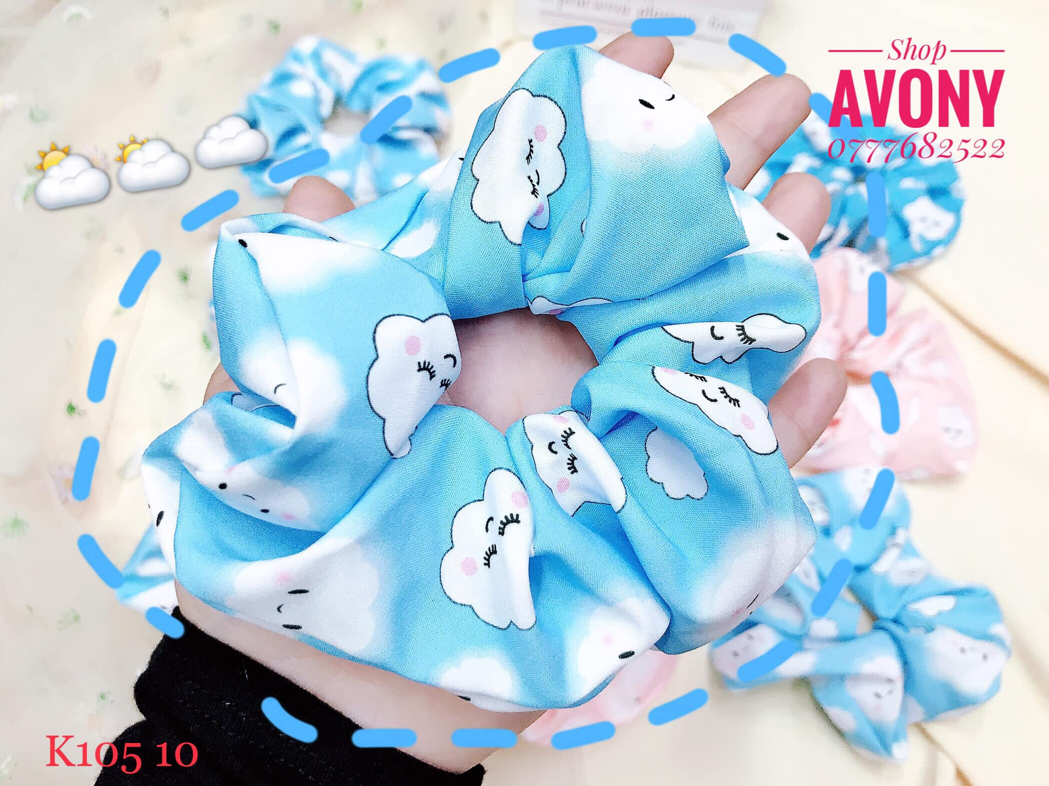 [HCM]Cột tóc vải scrunchies hoạ tiết mây