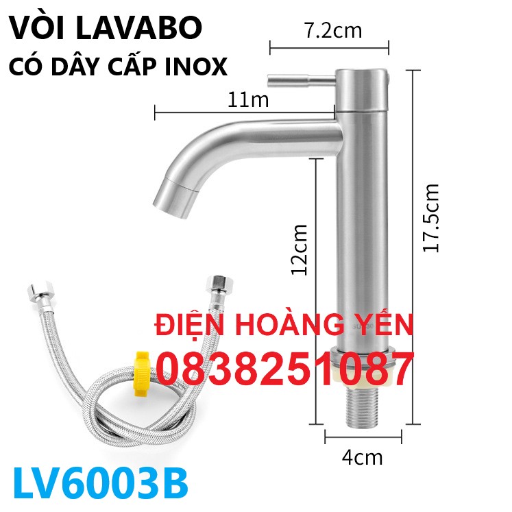 Vòi lavabo xả lạnh chất liệu inox 304 Dòng Cắm chậu cao 18cm + Tặng dây cấp lạnh