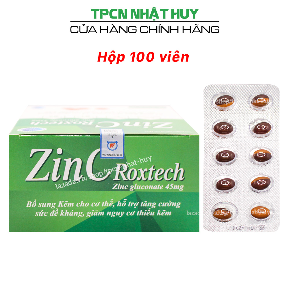 Viên uống ZinC Roxtech bổ sung Kẽm, Vitamin C hỗ trợ tăng cường sức đề kháng - Hộp 100 viên