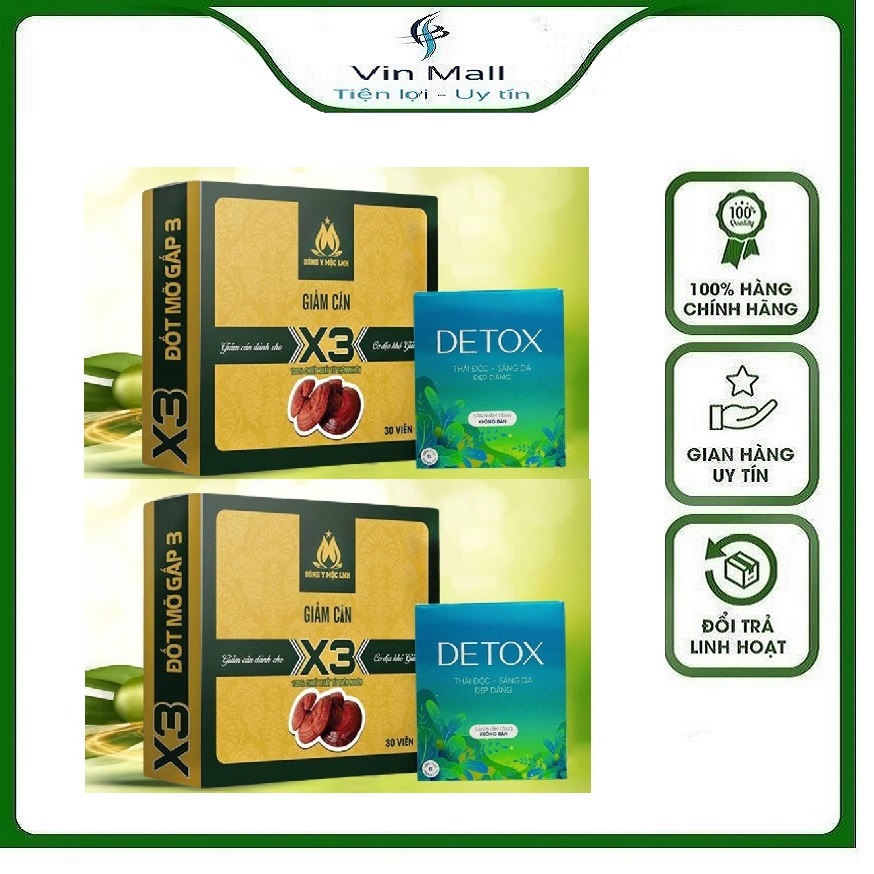 Bộ 2 Hộp Giảm Cân Slim X3 Đông Y Mộc Linh Trà Thảo Mộc Giảm Cân Cấp Tốc + Tặng Kèm Detox (Mẫu mới)