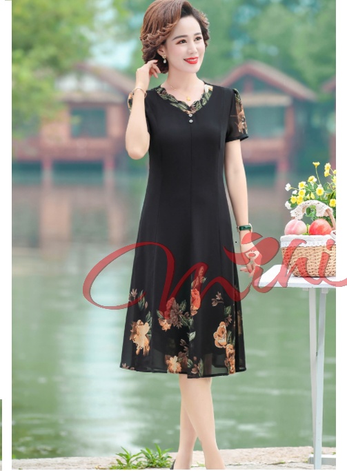 Váy Đầm trung niên nữ cho mẹ phối hoa cao cấp V63 - Áo đầm kiểu dáng thời trang thiết kế dự tiệc dạ hội sang trọng cho người lớn tuổi trung tuổi U40 U50 U60 U70 mặc mùa hè, thu đông Bigsize, cỡ lớn, cho người mập giá rẻ