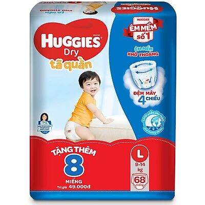 BỈM HUGGIES TÃ QUẦN L68 tặng 8 miếng