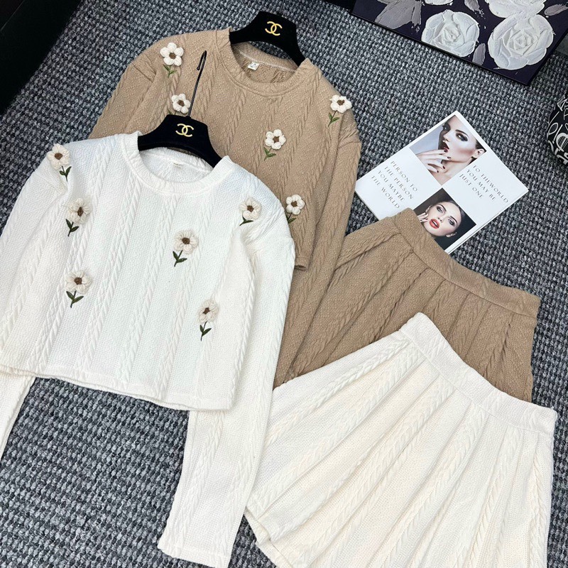 Sét áo len THÊU BÔNG HOA kèm chân 👗