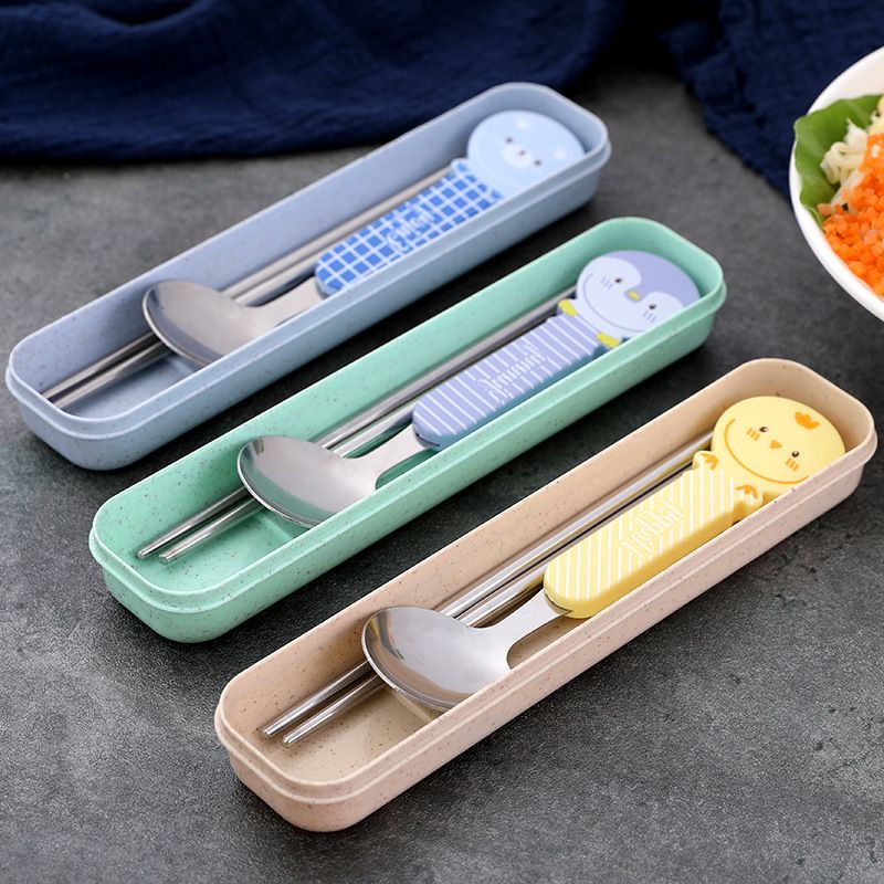 Set 03 dish spoon Fork chopsticks stainless steel 304 box high-grade (nhiều màu)-[set spoon Fork travel Fork dinner oblique stainless steel, stainless steel spoon đẹp, stainless steel chopsticks high-end]