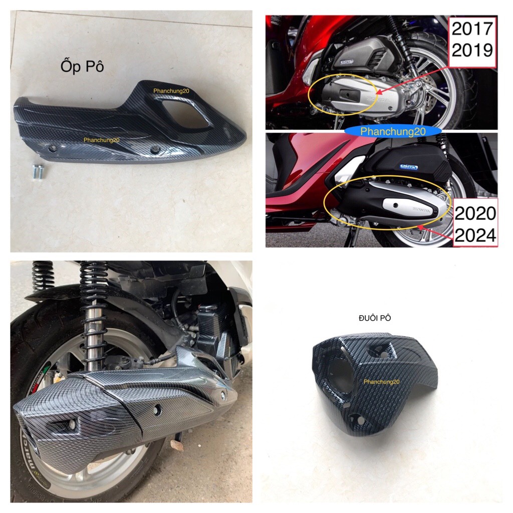 Combo bộ ốp che pô + đuôi pô dùng cho đời xe sh 2017 2018 2019 cacbon