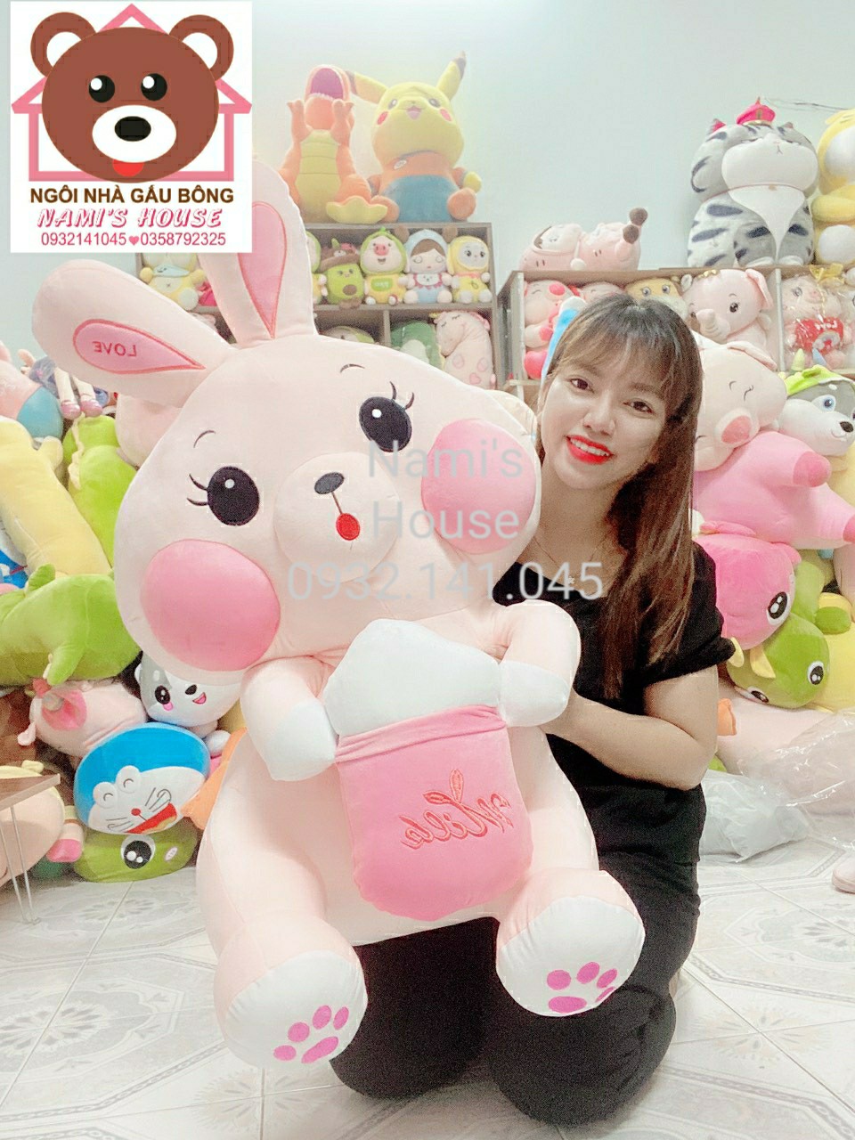Gấu bông thỏ ôm bình sữa - Thú nhồi bông thỏ ôm sữa - Ôm bình sữa