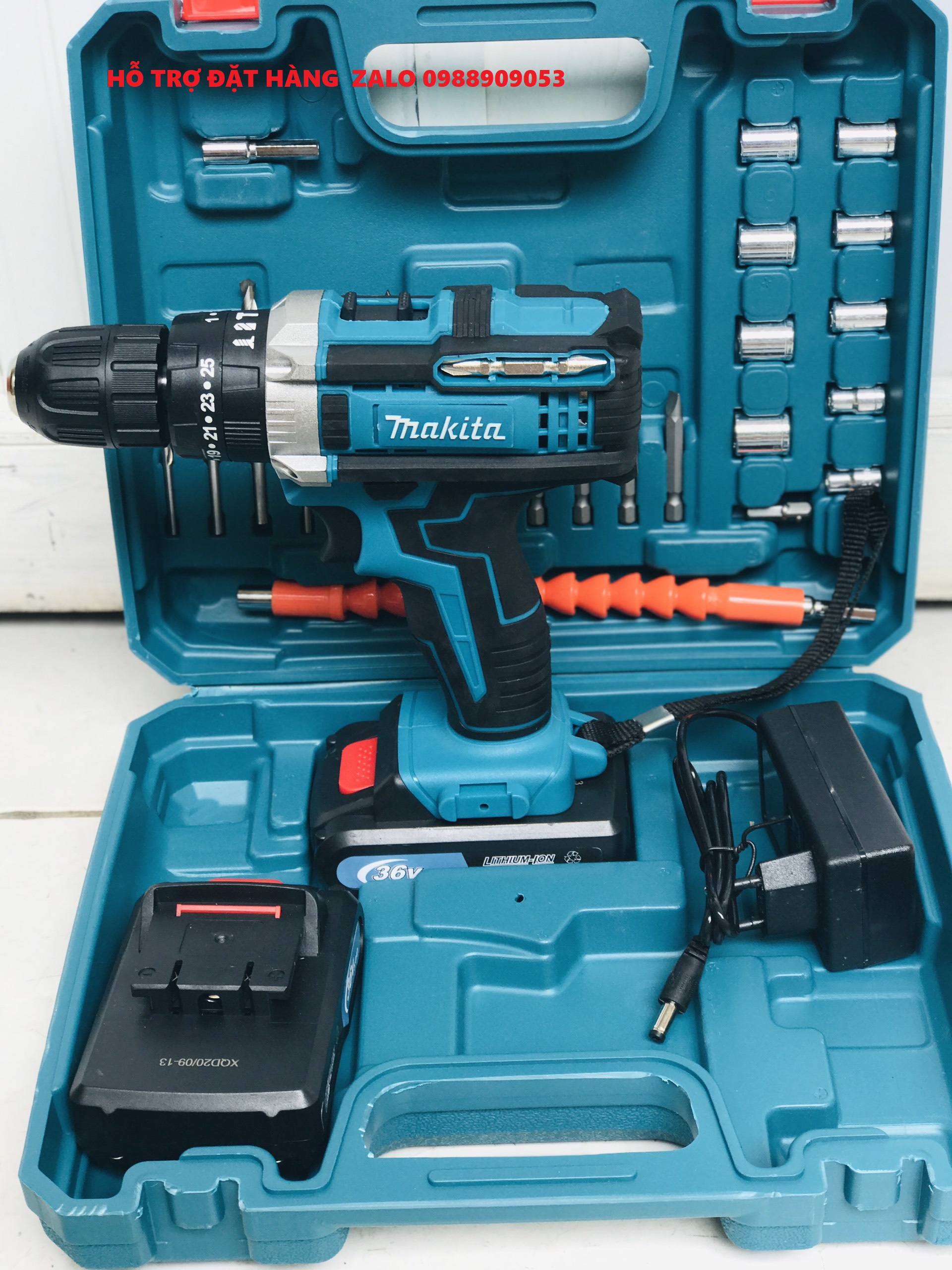 Máy khoan pin có BÚA makita 36v. (kèm 2pin và nhiều phụ kiện)