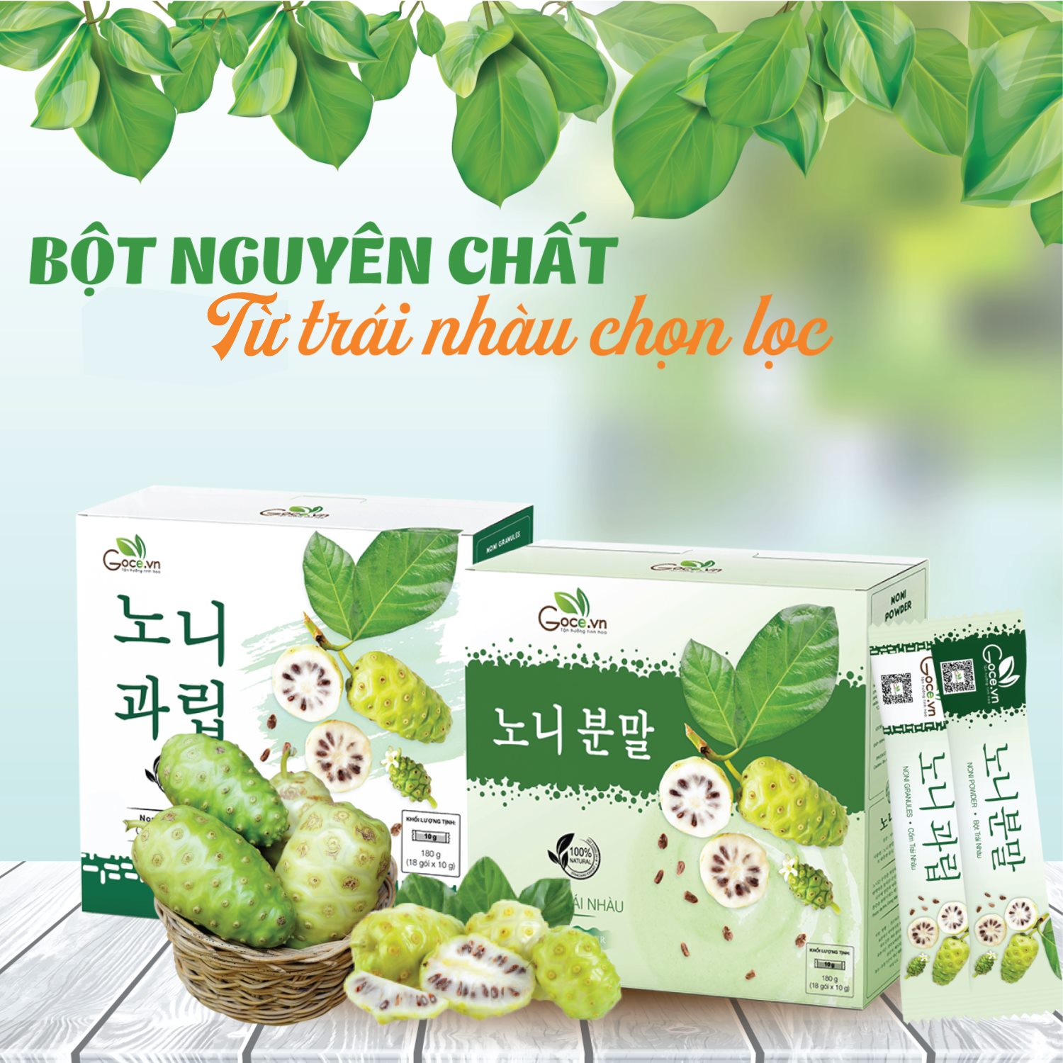 Bột trái nhàu nguyên chất Goce - 180g (18 gói x 10g)