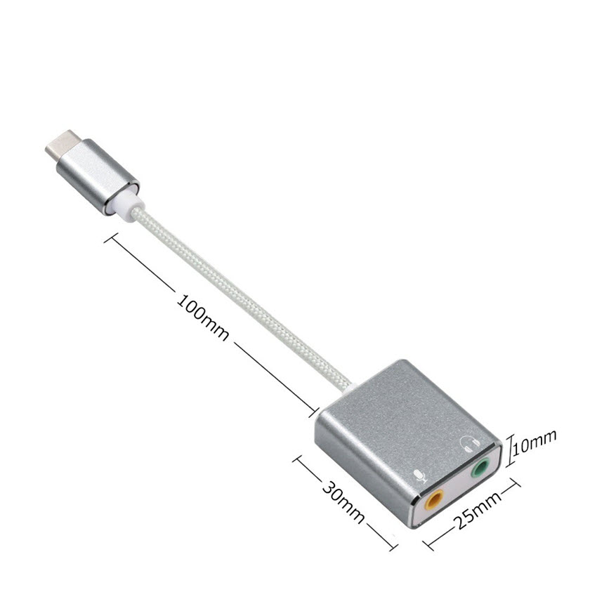 Cáp chia Mic và Loa từ cổng USB Type C - Sound card USB Type C 7.1 cao cấp