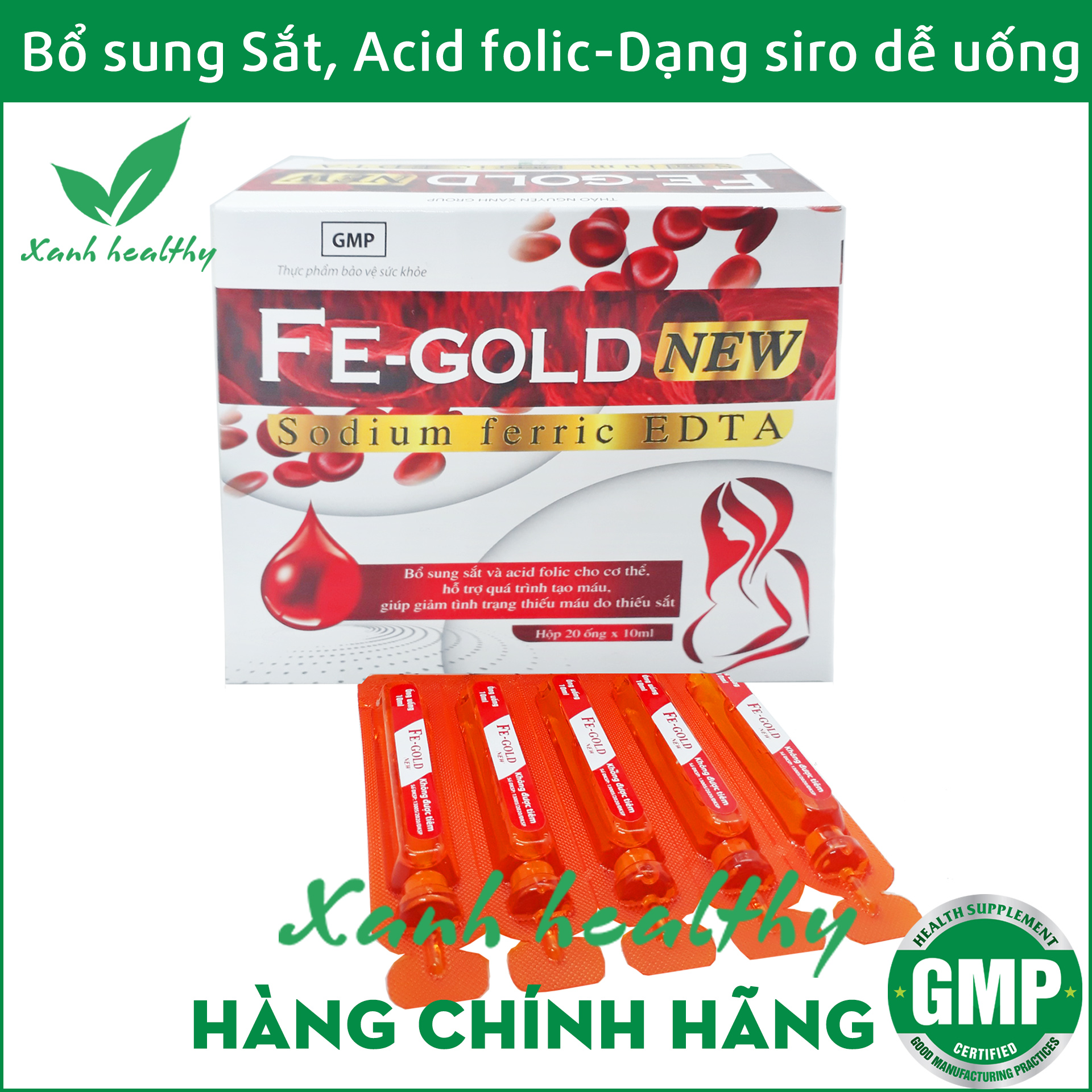 Bổ máu fe gold new bổ sung sắt, acid folic cho bà bầu và trẻ từ 2 tuổi - xanh healthy