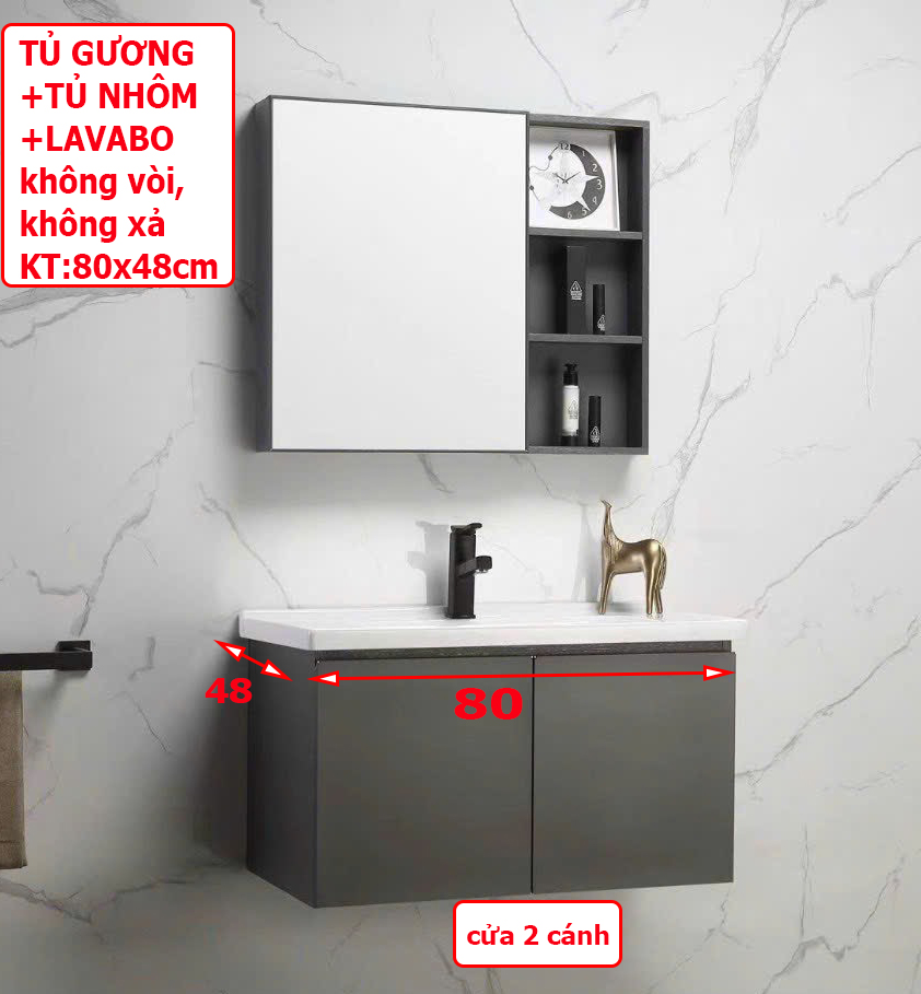 Combo tủ nhôm tủ lavabo chậu rửa mặt bằng nhôm và tủ gương cao cấp độ bền cao và lavabo rửa mặt âm TỦ NHÔM 04 80cm