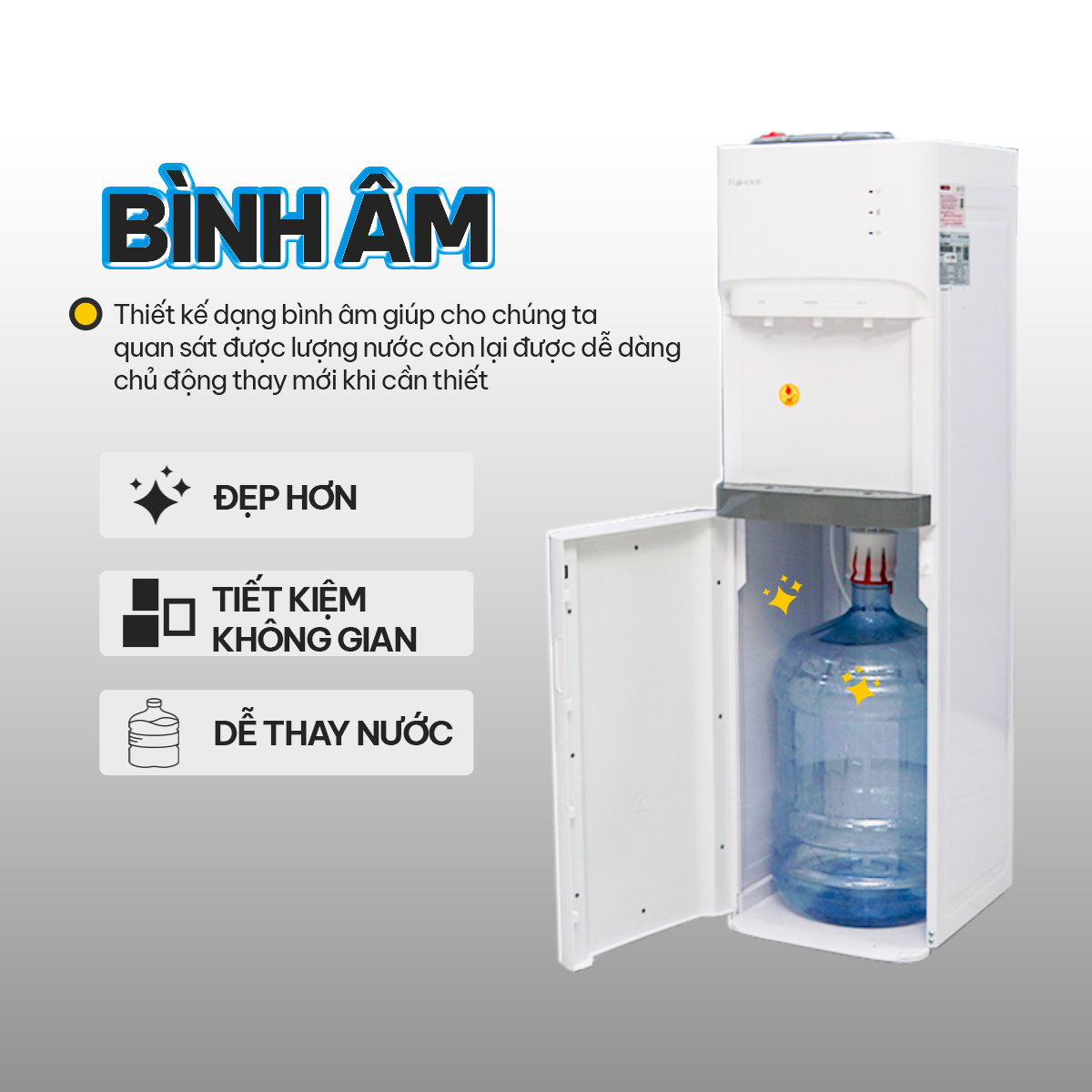 Cây nước nóng lạnh Nhập Khẩu Nhật Bản Fujihome WD606ES, bình lọc máy lọc nước nóng lạnh mini uống tiết kiệm điện