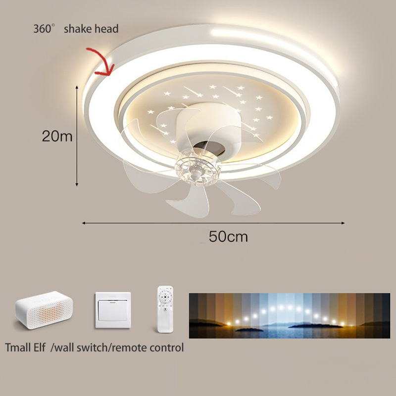 Double shaking head living room super bright rectangular fan light, full spectrum bedroom integrated silent whole house fan light