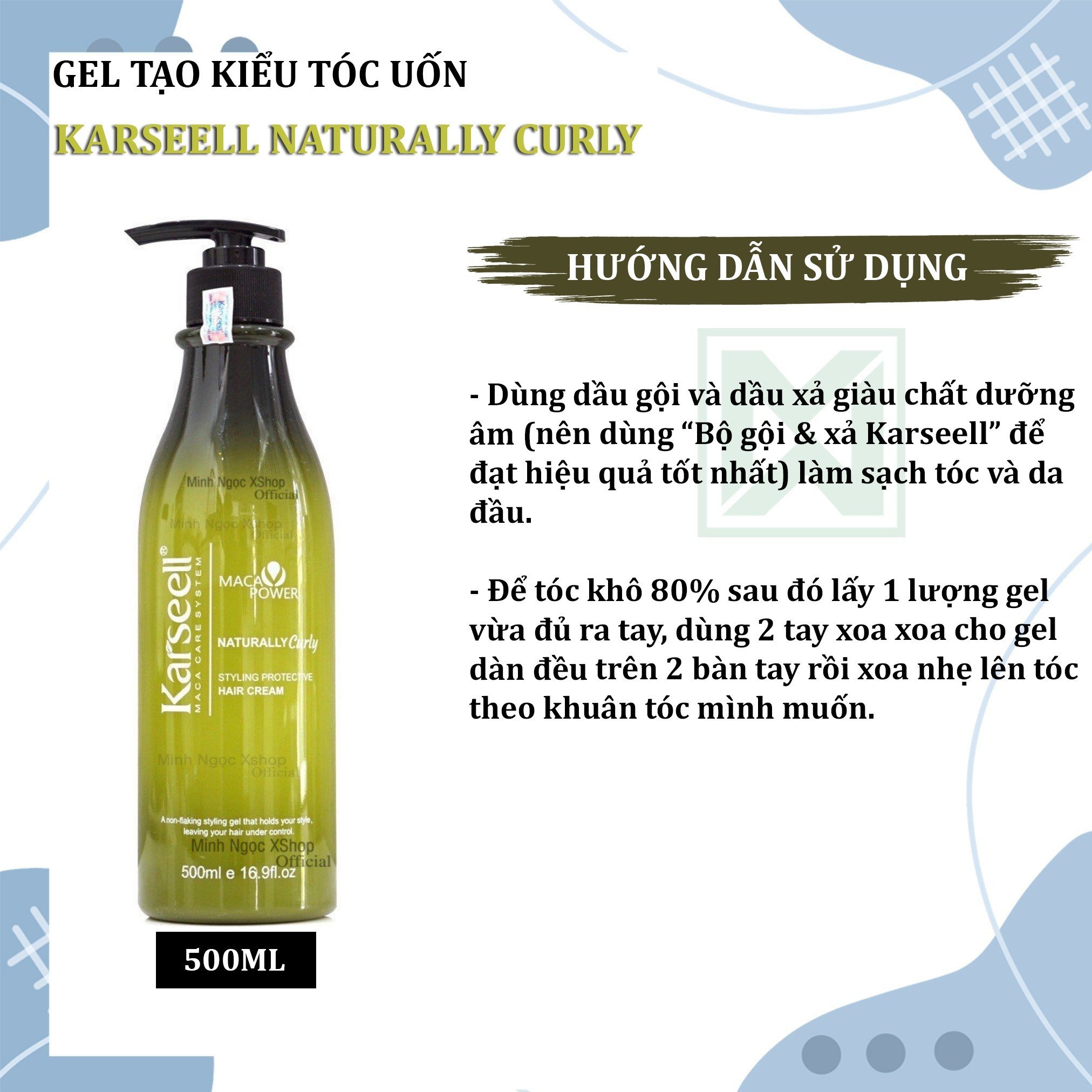 Gel tạo kiểu tóc uốn Karseell Naturally Curly 500ML