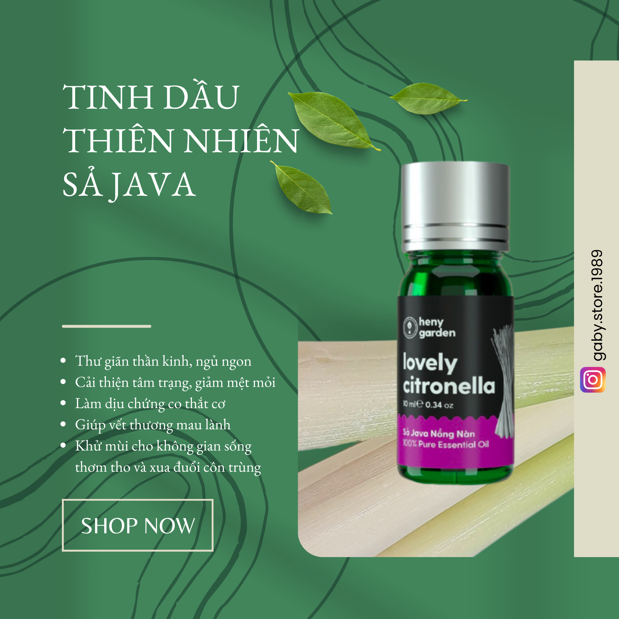 Tinh dầu Sả Java || Heny Garden Lovely Citronella (10ml) || Java Lemongrass Essential Oil