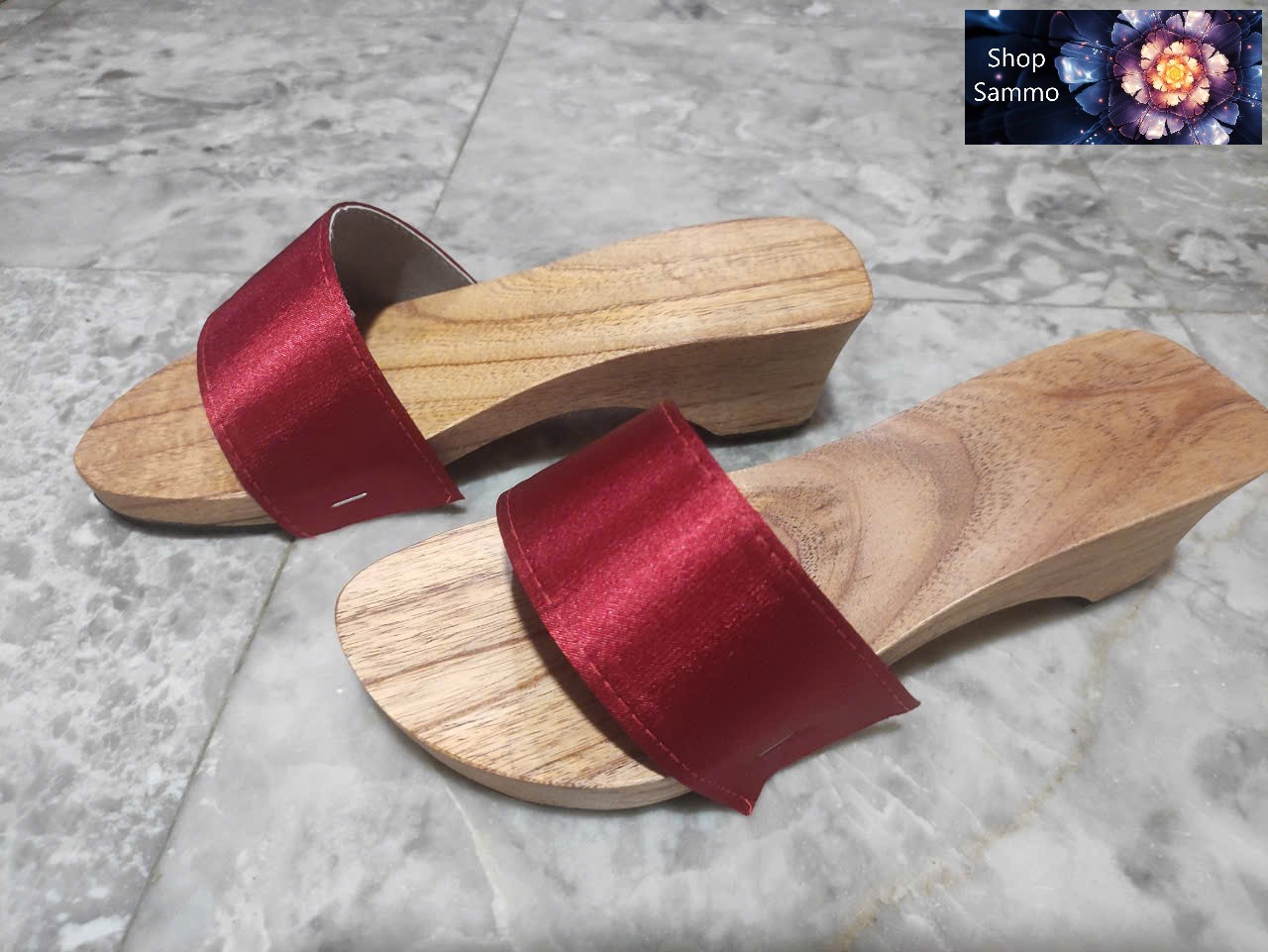 Guốc Gỗ Guốc Mộc Cao 5 Phân Quai Lụa ( Có đóng thêm đế cao su )
