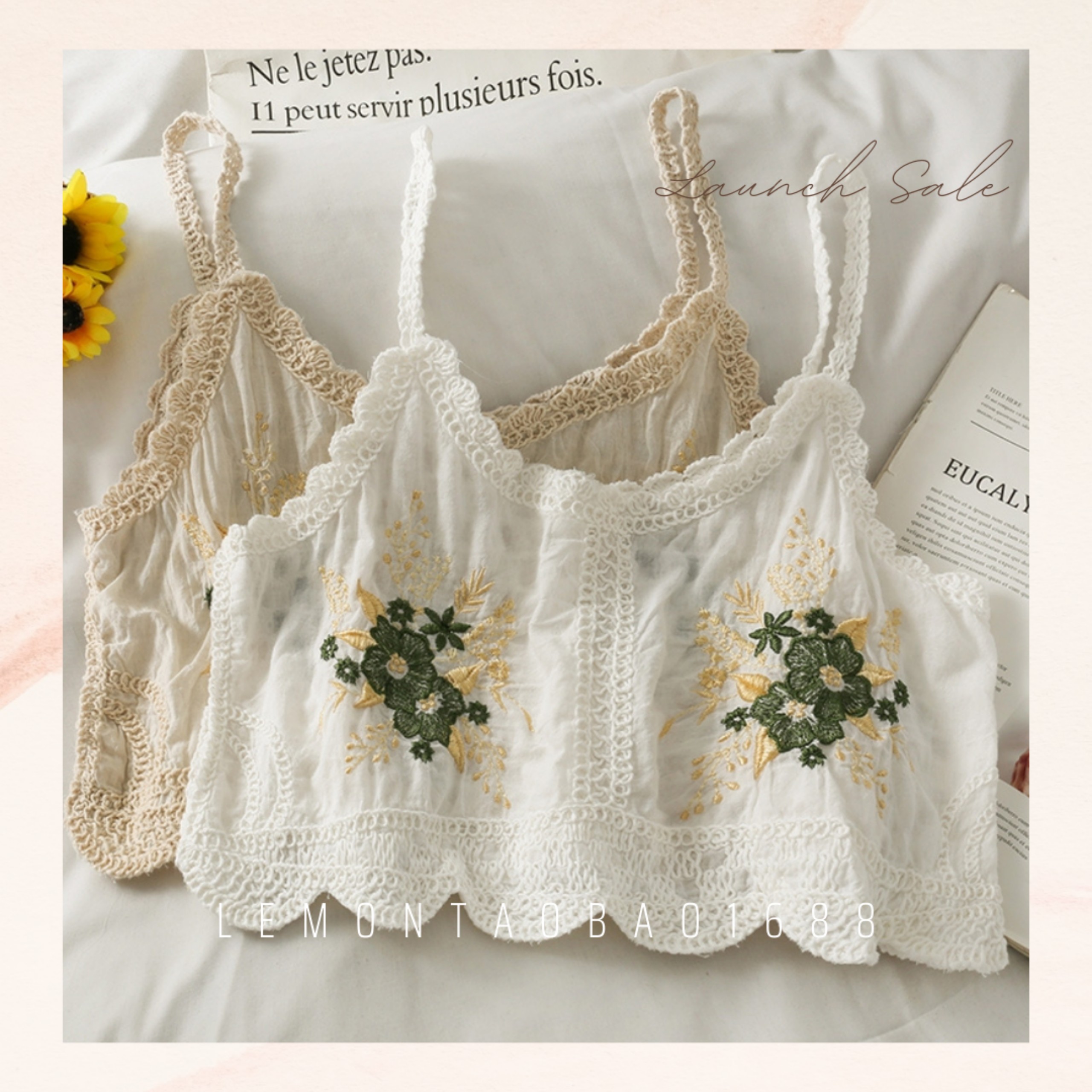 Áo 2 dây len móc thêu hoa Vintage store1688