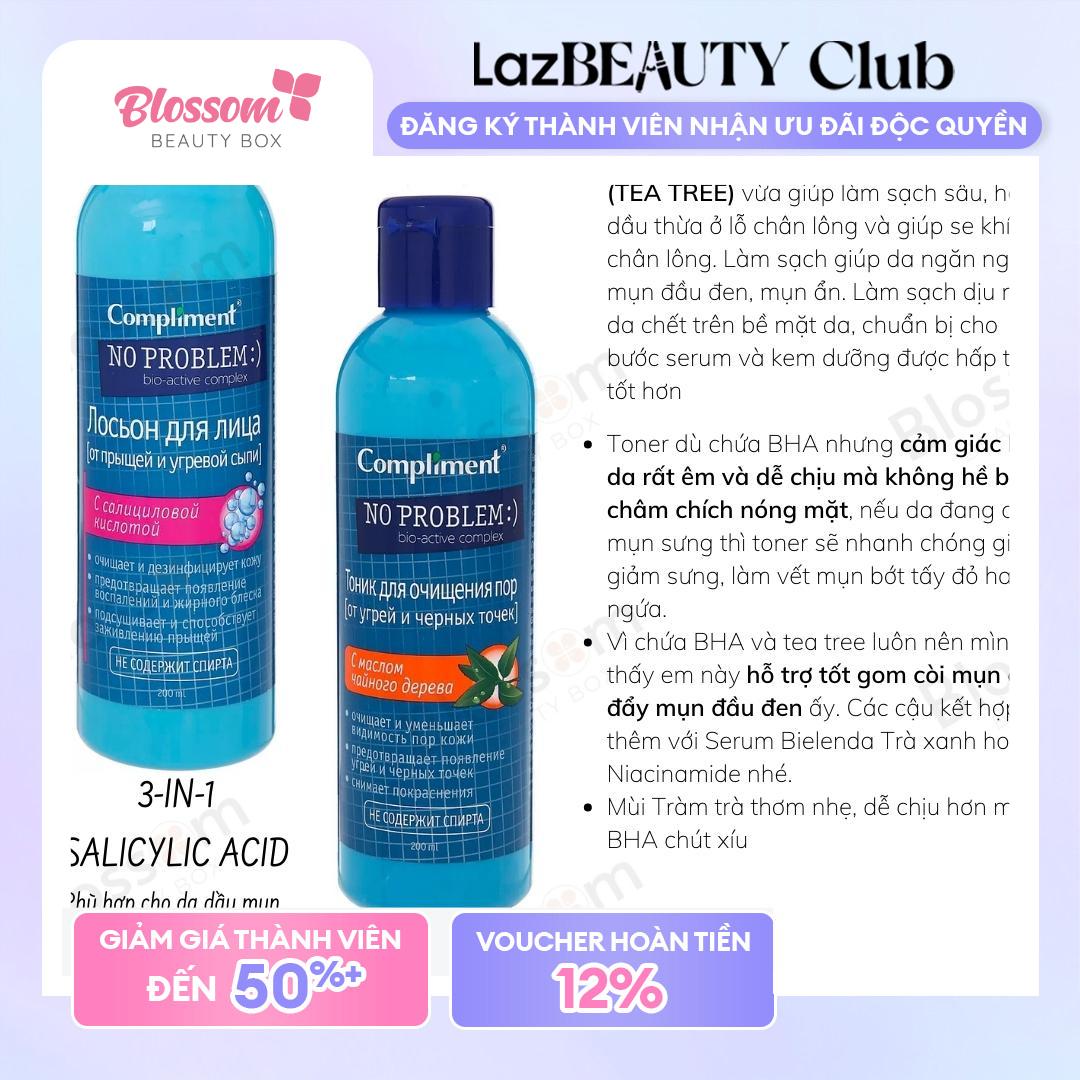TONER nước hoa hồng cho da dầu mụn COMPLIMENT NO PROBLEM 200ML