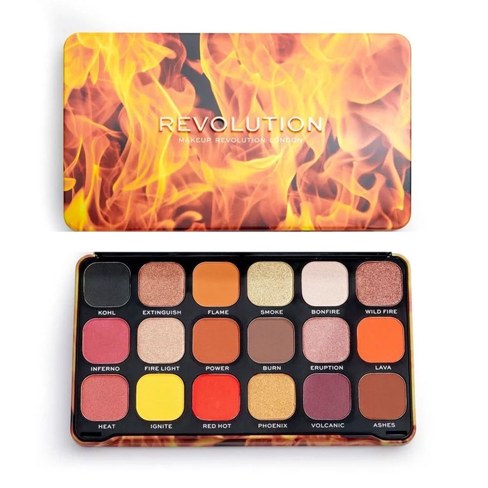 Bảng phấn mắt Revolution Makeup Forever Flawless Decadent và Fire 18 ô chuyên dùng cho makeup Halomi