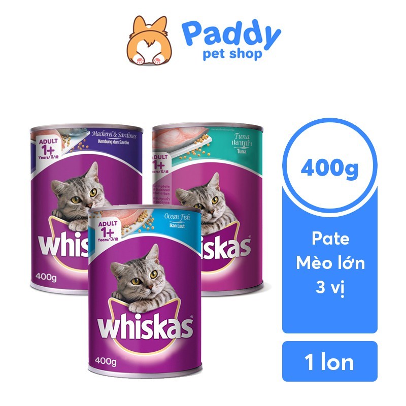 Pate Whiskas 3 Vị Cho Mèo Trưởng Thành (Lon 400g)