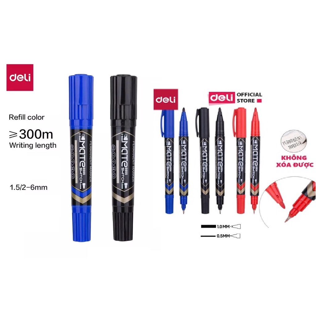 Bút lông dầu dạ kính 2 đầu deli u10420 -u10430 - u10440/ s555 - không xóa được