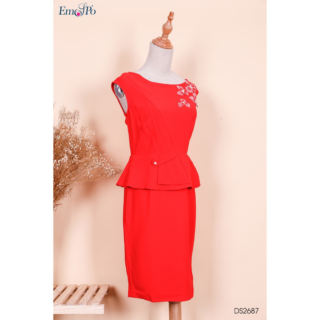 Đầm Ôm Peplum, In Hoa 3D Emspo Ds2687 (Xanh Coban, Đỏ)