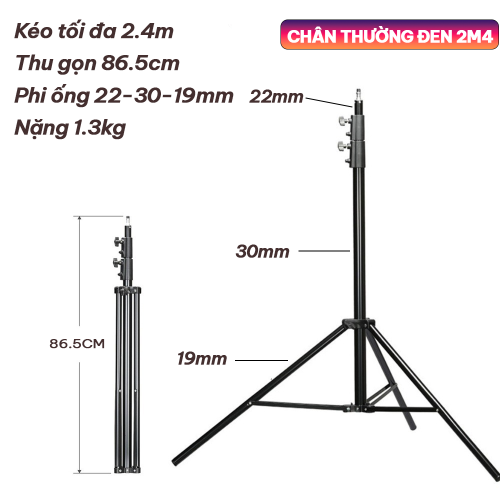 Chân đèn tripod 2.8m gía đỡ 3 chân chịu tải trọng cao cho softbox, đèn studio,