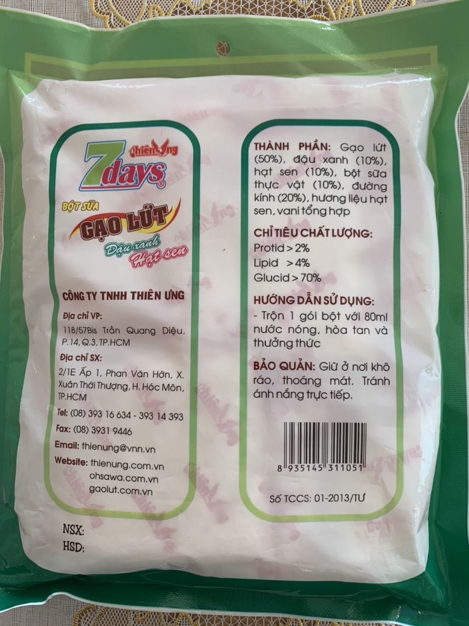 Bột sữa gạo lứt đậu xanh hạt sen