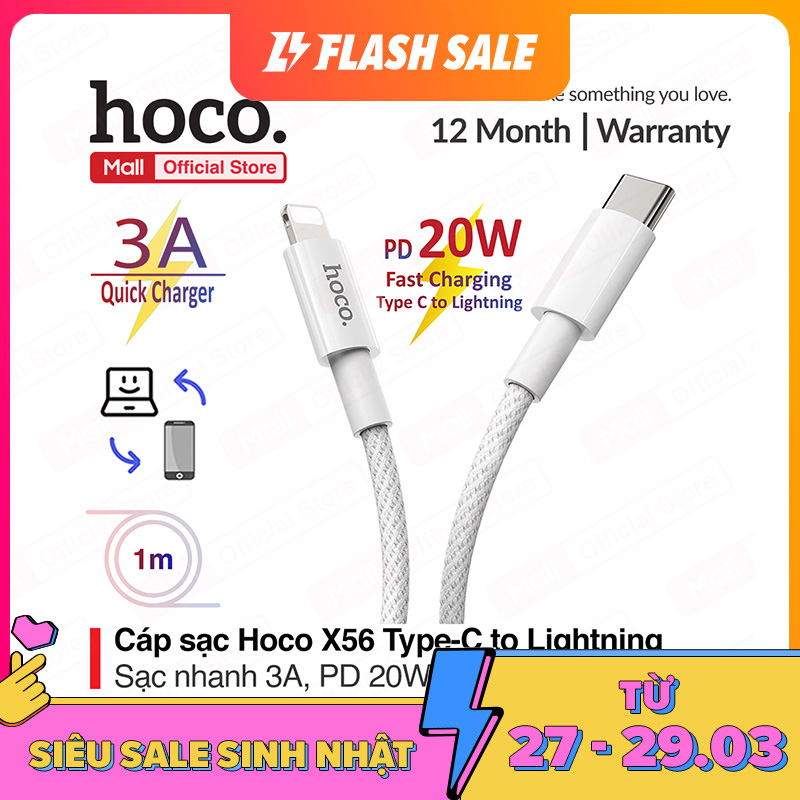 Cáp sạc nhanh iphone 1212pro max pd 20w hoco x56 type-c to lightning truyền dữ liệu và sạc nhanh 3a