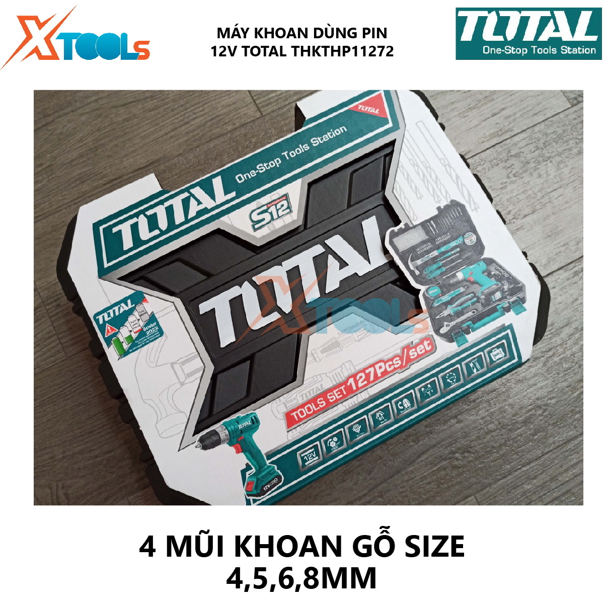 Drilling machine ốc portable screw total THKTHP11272 machine squeeze components multipurpose use battery lithium-ion 12V/1.5ah enclosed kits 127 details genuine, durable [xsafe] [XTools]