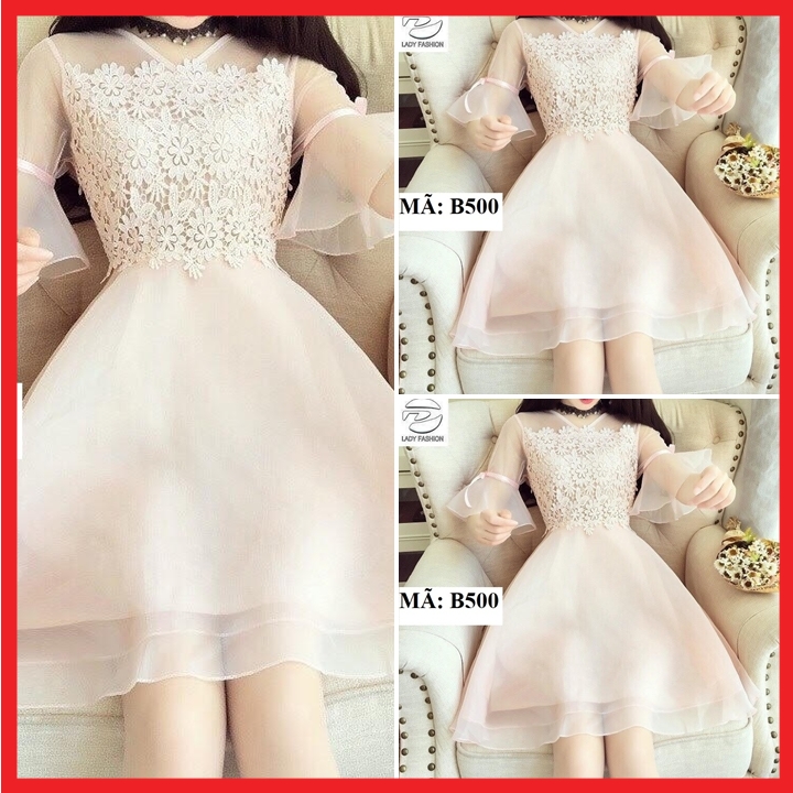 [HCM]ĐẦM REN PHỐI LƯỚI B500