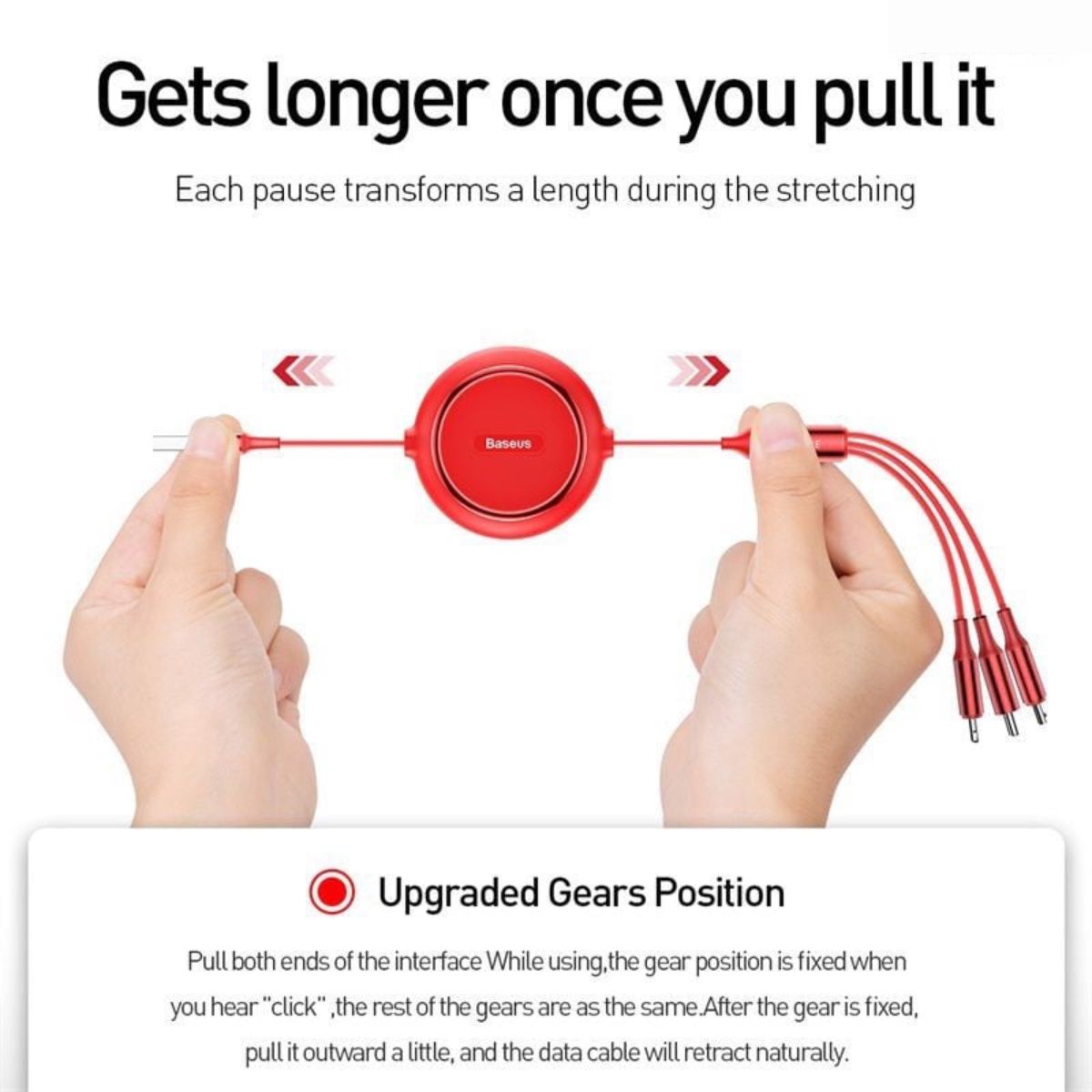 Cáp sạc dây rút 3 đầu Baseus Golden Loop 3 in 1 Elastic Cable CAMLT