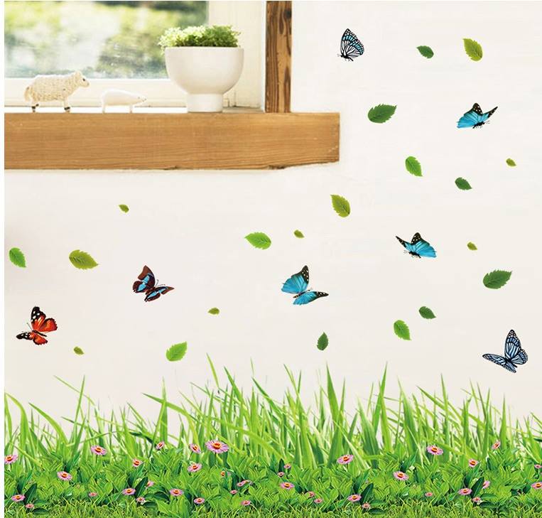 [HCM]DECAL DÁN CHÂN TƯỜNG CỎ XANH VÀ BƯỚM