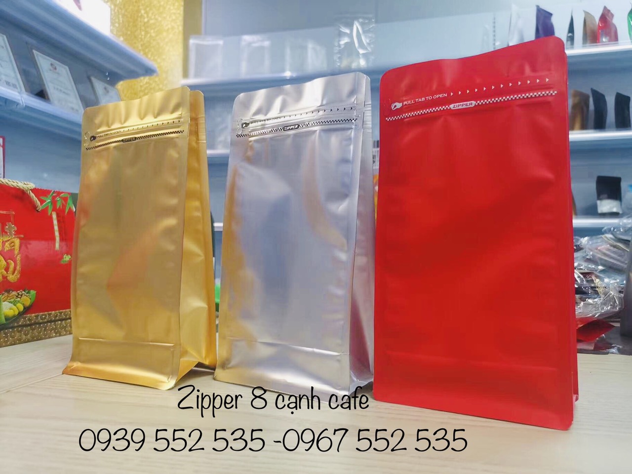 [Mẫu thử - 1 túi Cafe] Túi zipper 8 cạnh cafe (Nhiều màu - nhiều size)
