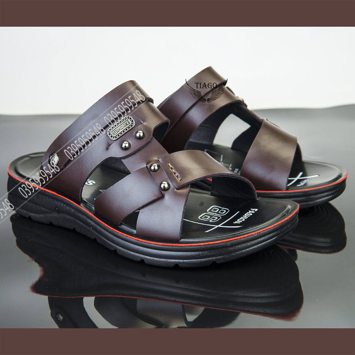 Men's Leather Sandals with Super Durable Molded Rubber Sole [Spost]